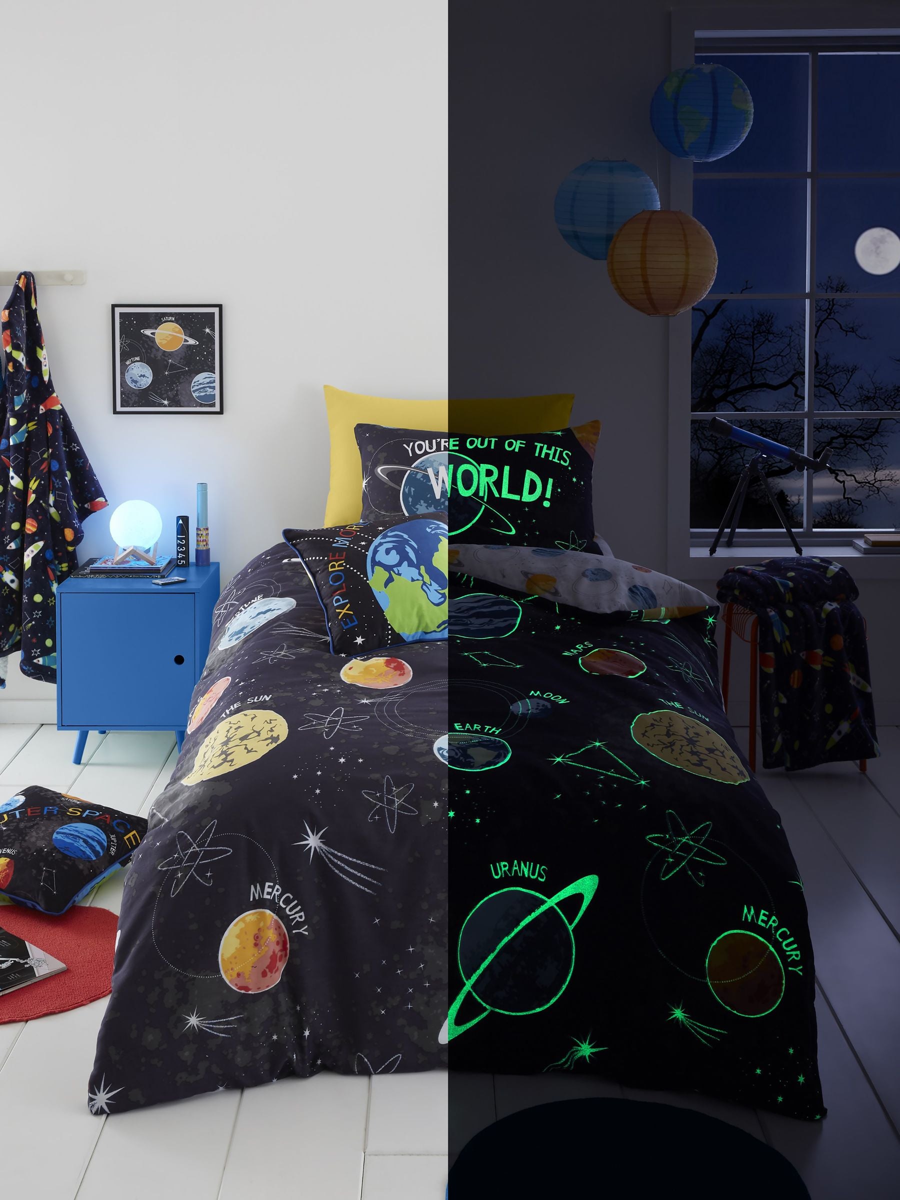 Bedlam glow in the dark space duvet cover set - British product