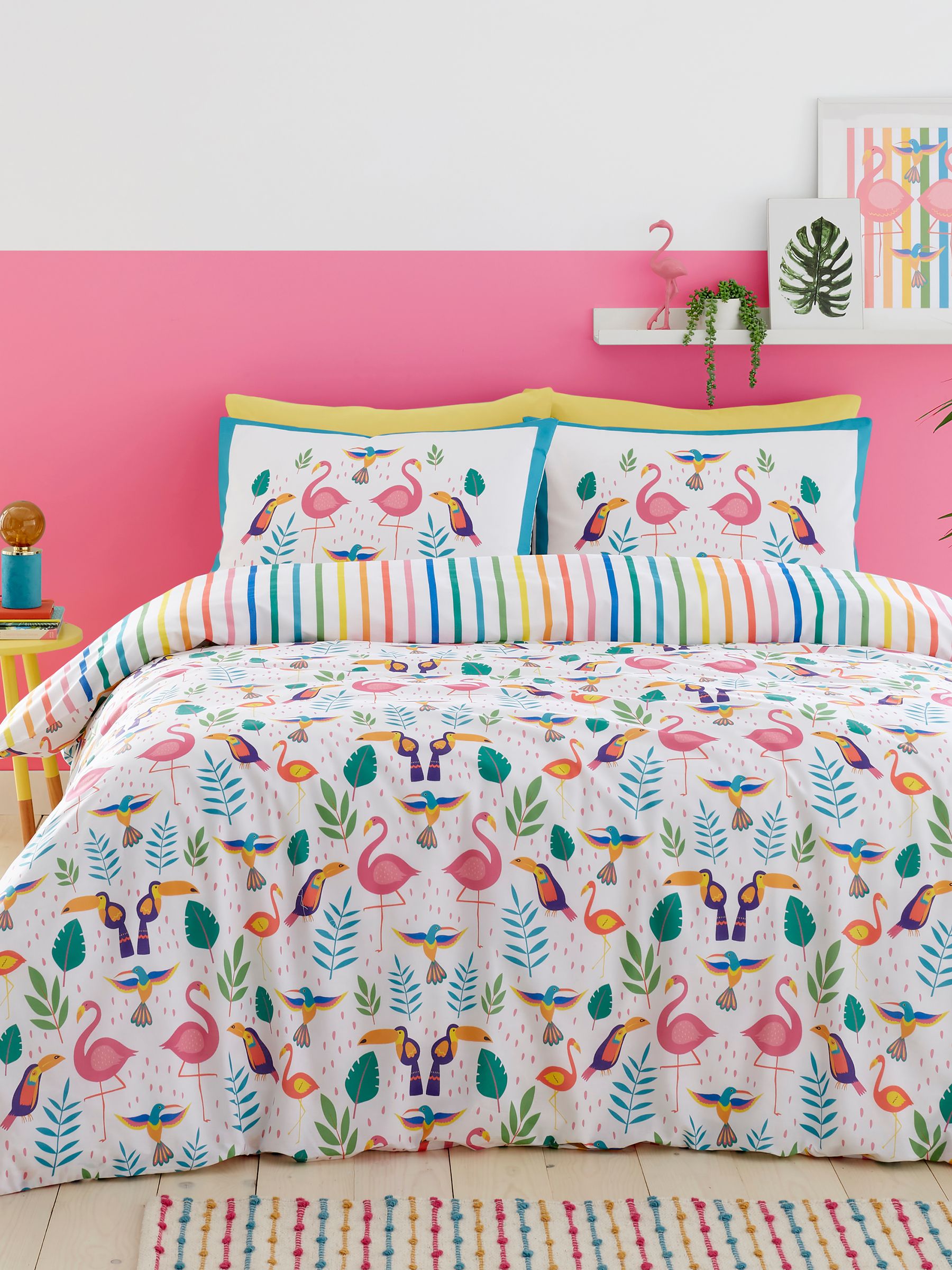 Fusion Pink Tropical Flamingo Reversible Duvet Cover Set - British product