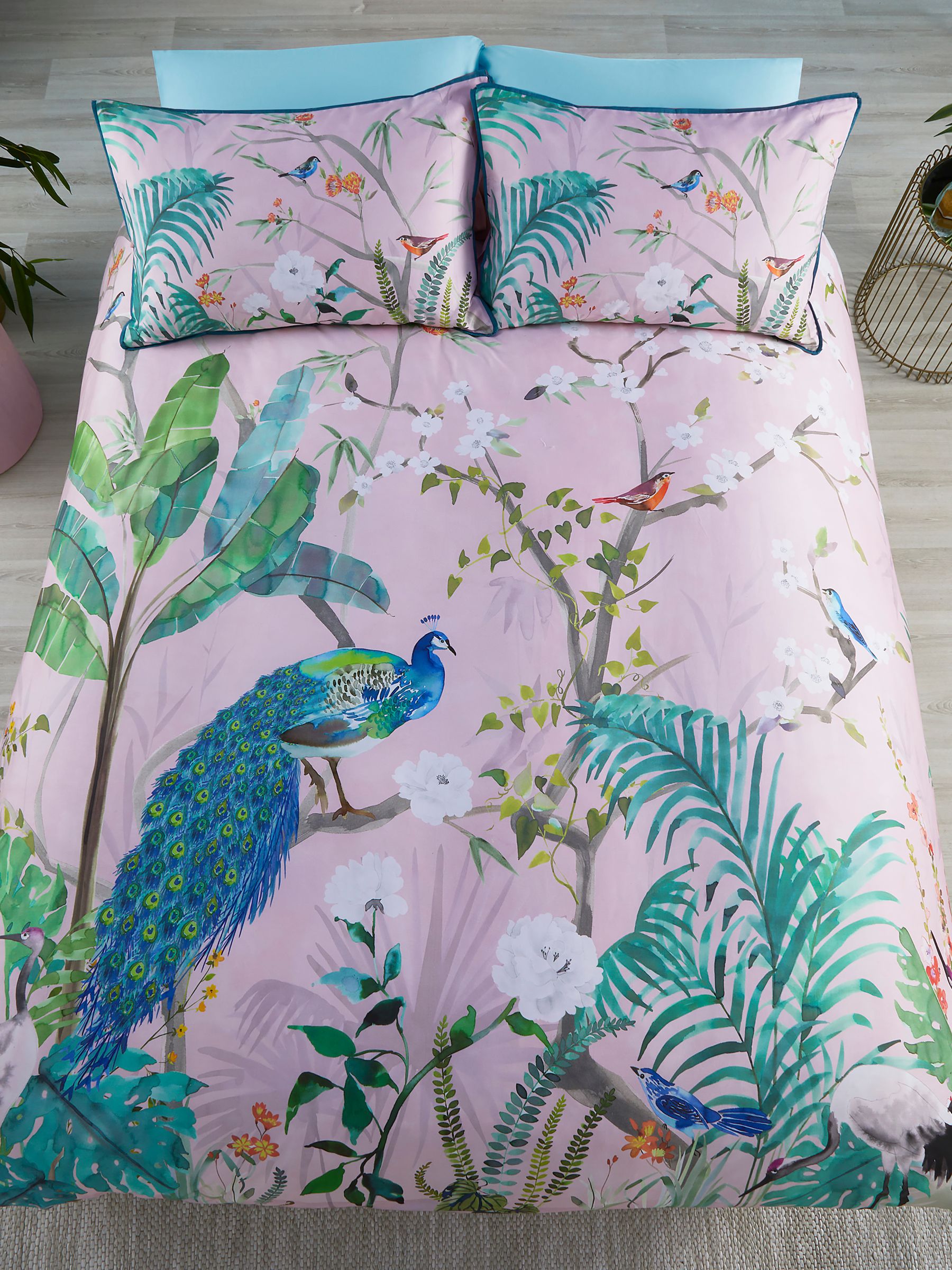 Soiree pink peacock jungle duvet cover set (British brand)
