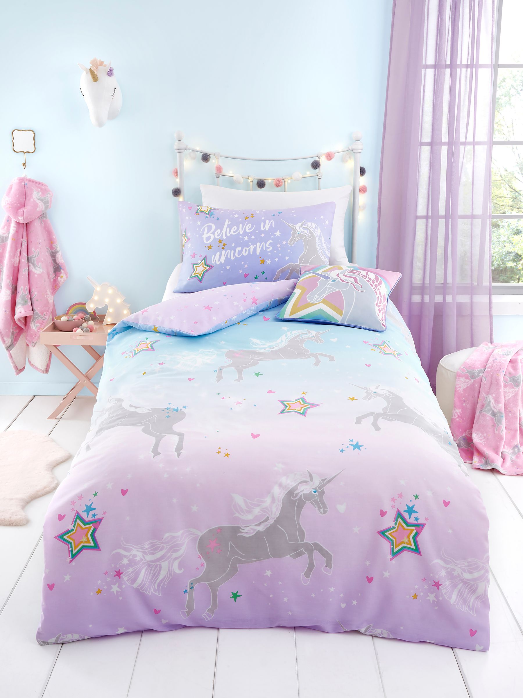 Bedlam Lilac Ombre Unicorn Glow in the Dark Duvet Cover Set - British product
