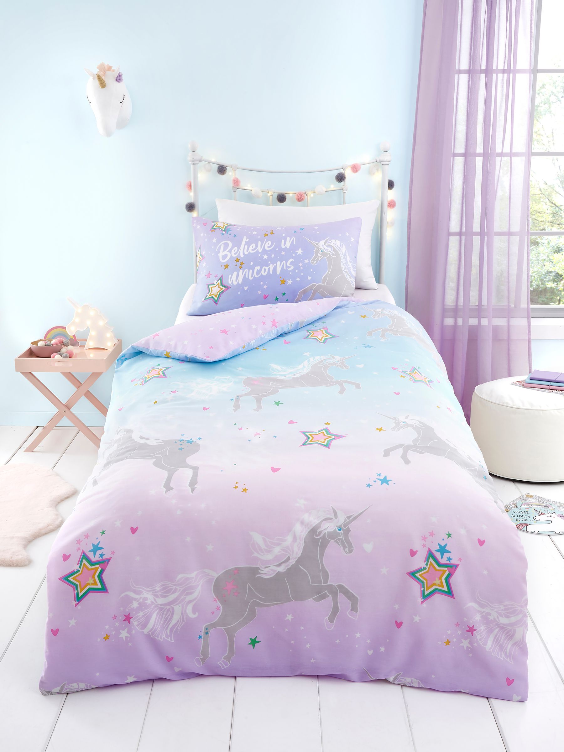Bedlam Lilac Ombre Unicorn Glow in the Dark Duvet Cover Set - British product
