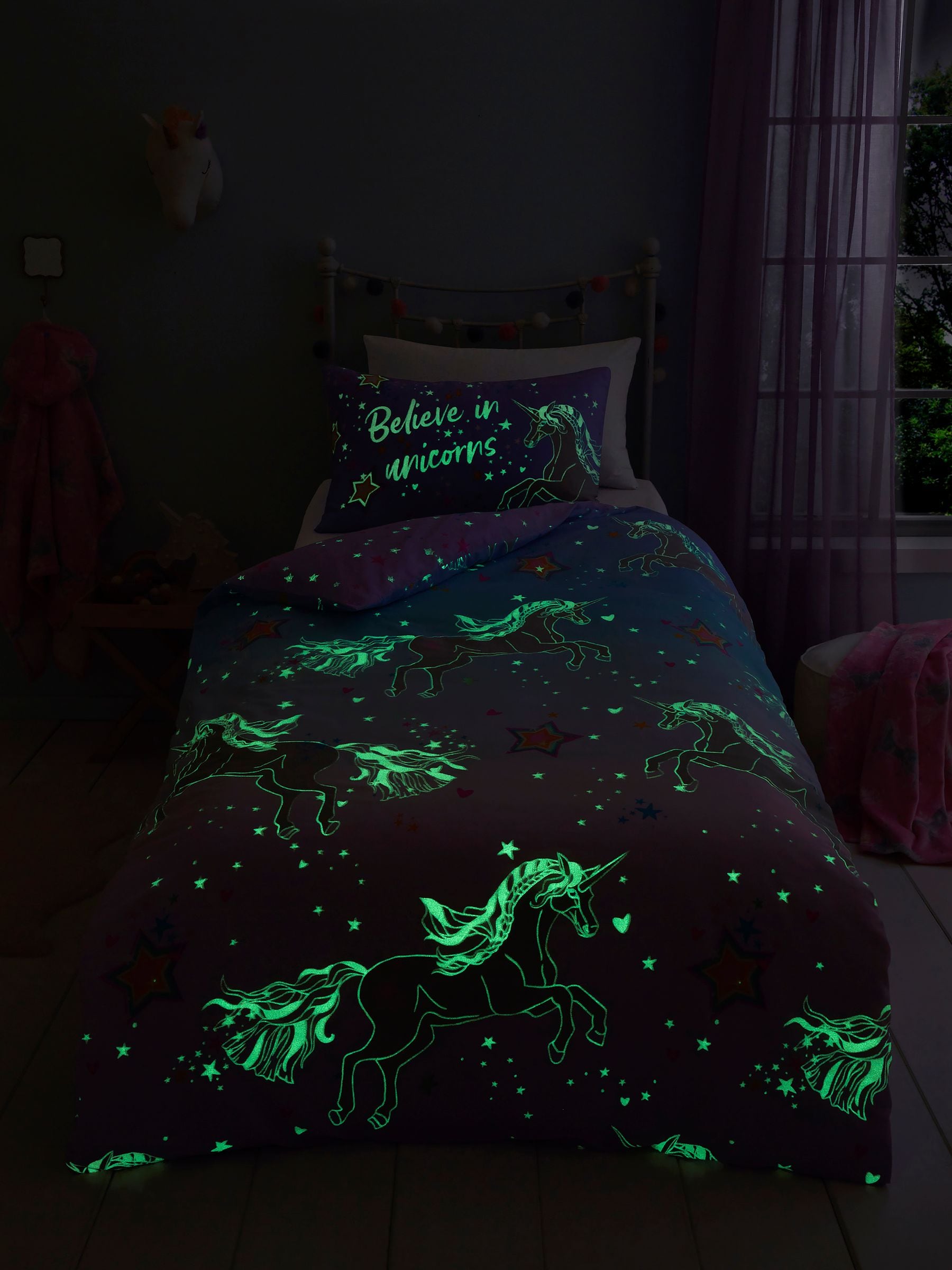 Bedlam Lilac Ombre Unicorn Glow in the Dark Duvet Cover Set - British product