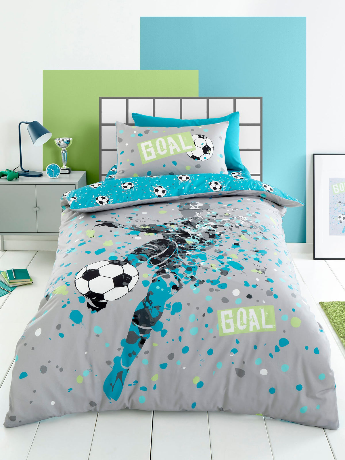 Bedlam Grey Goal Reversible Duvet Cover Set