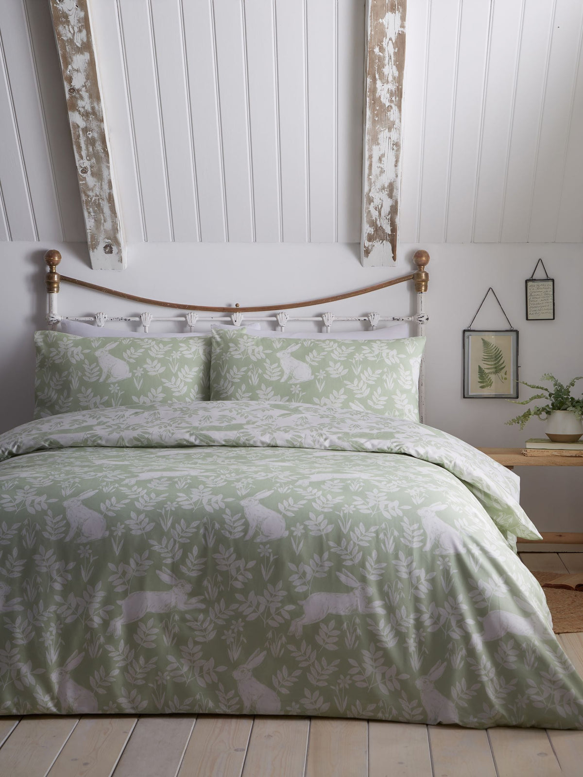 Dreams & Drapes Green Spring Rabbits reversible duvet cover set - British product