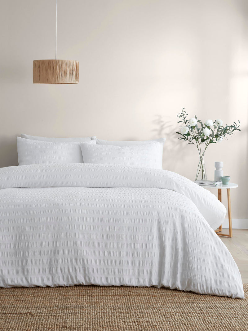 Serene White Honley Seersucker Textured Duvet Cover Set (British brand)