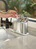 Joseph Joseph stainless-steel cutlery drainer with light stone surface, UK version