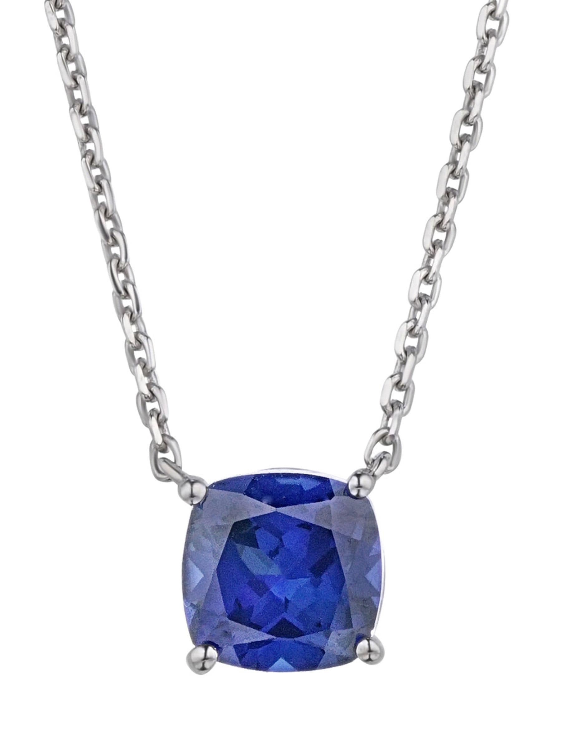 Lab Sapphire and Diamond Cushion Cut Necklace with Sterling Silver Chain
