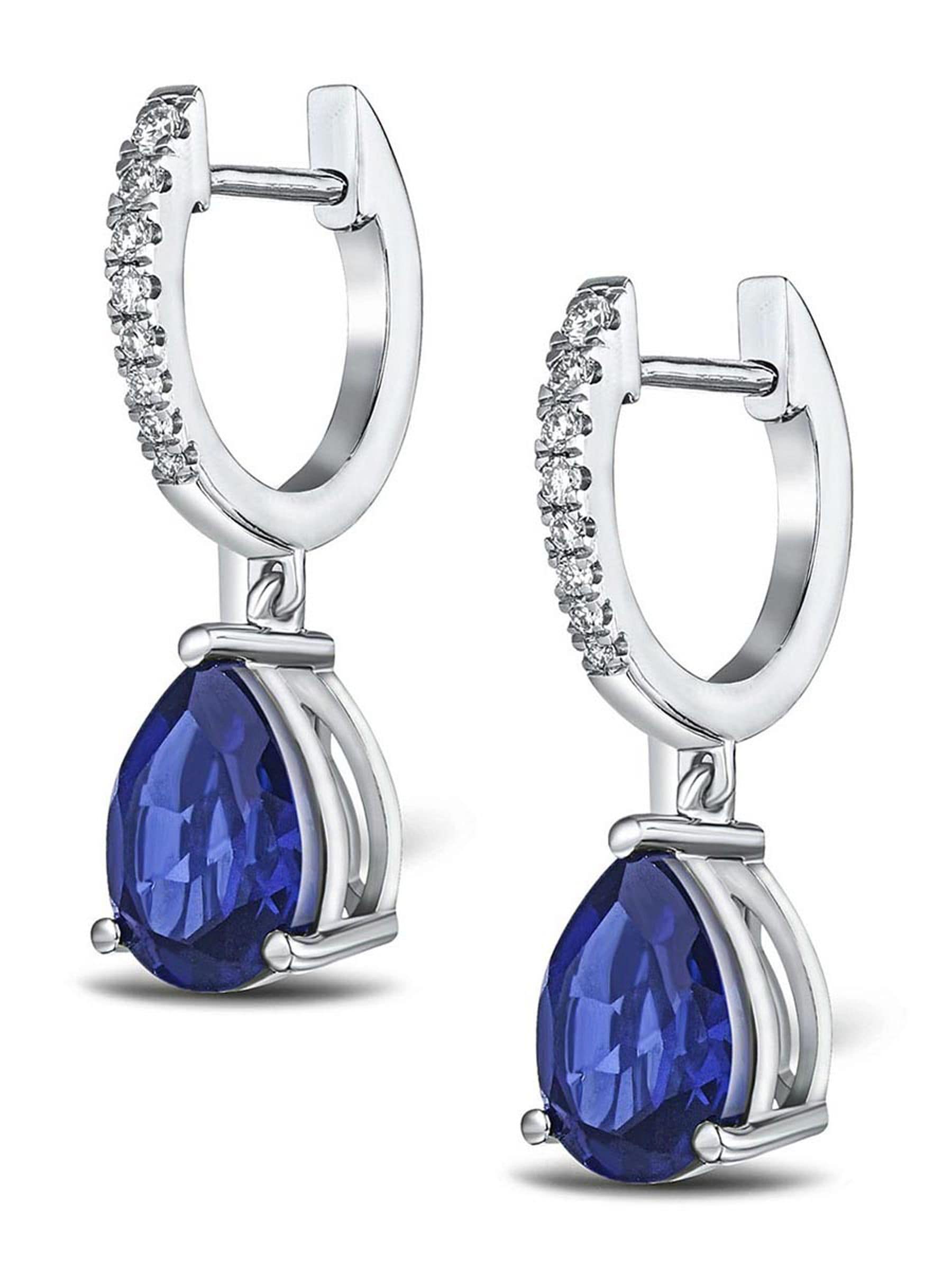 The Diamond Store Blue Astra 6.50ct Lab Sapphire And Diamond Pear Earrings