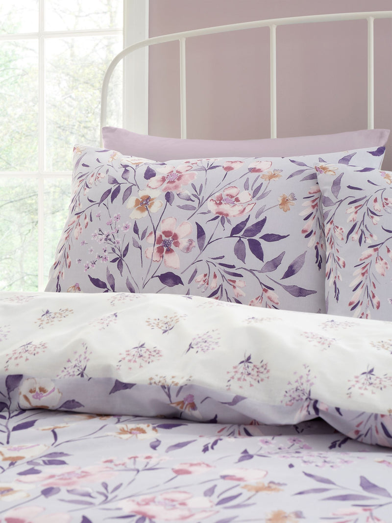 Catherine Lansfield Lilac Isadora Floral reversible duvet cover set - British product
