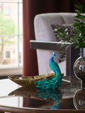 Teal blue peacock decorative bowl 15.5cm height (British brand)