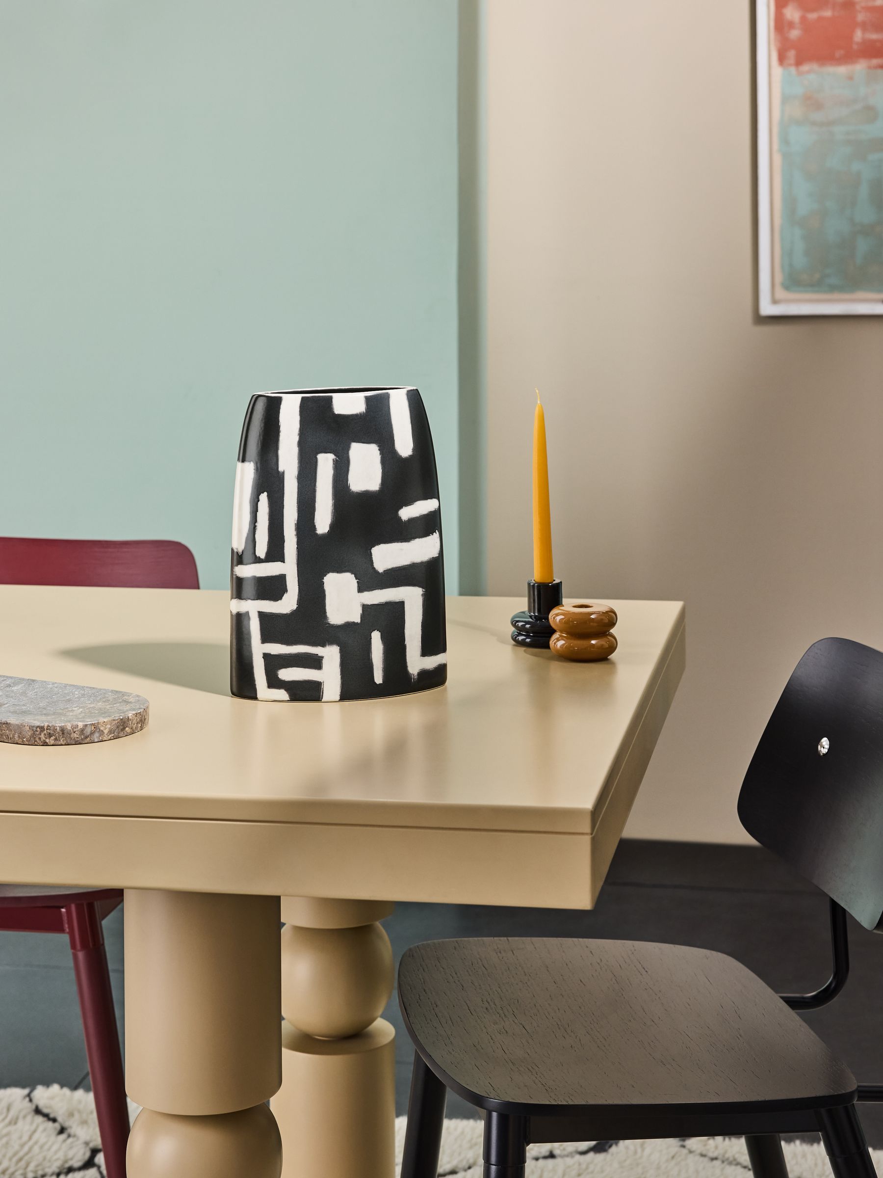 MADE.COM Monochrome Kian hand painted vase 28.5cm, imported from the UK