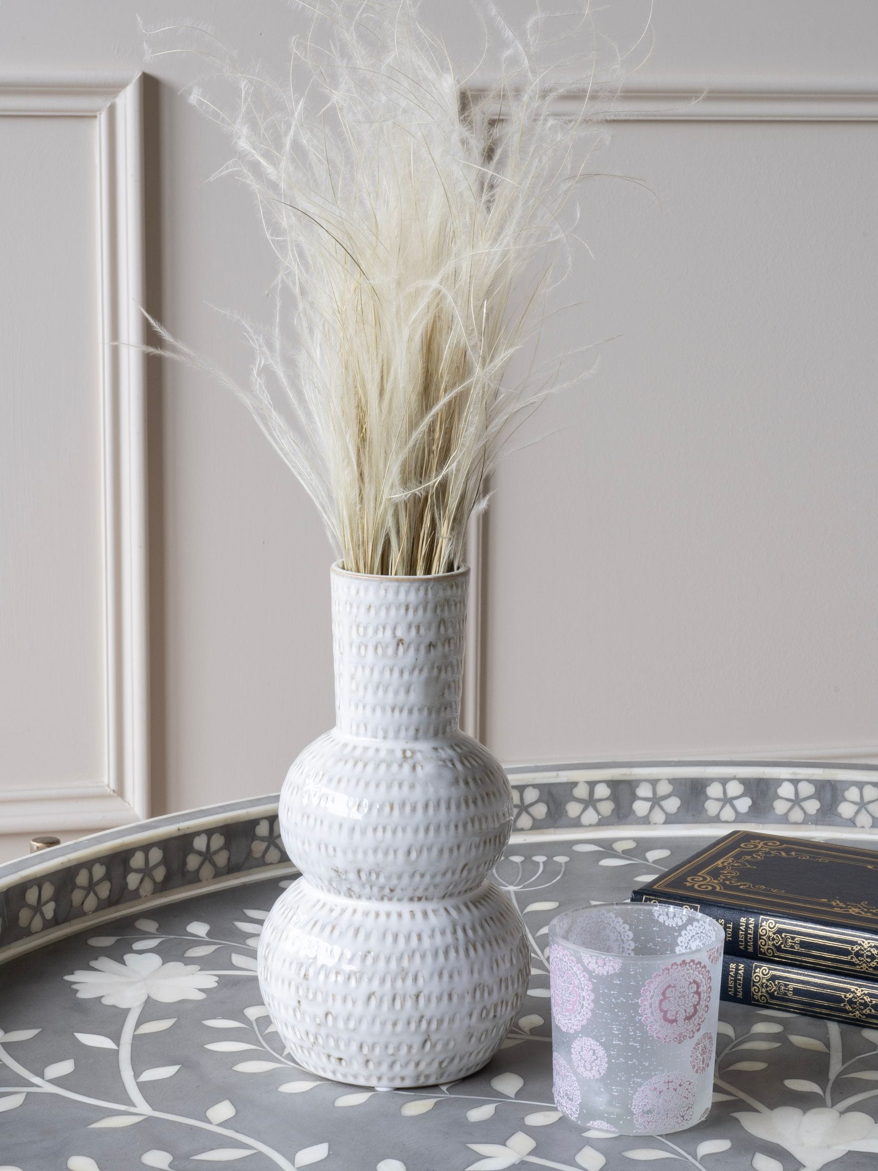 Laura Ashley White Lowick Antique Stoneware Vase