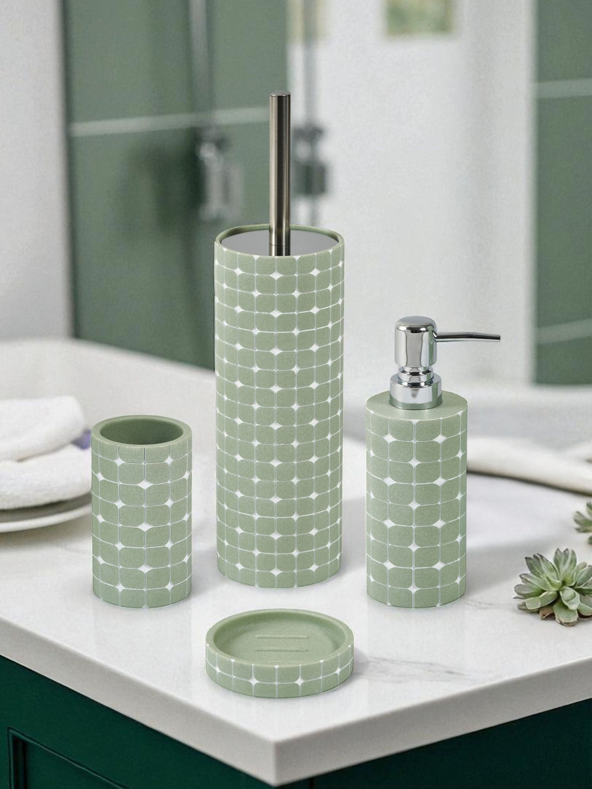 Showerdrape Mosaica set of 4 Pistachio Bathroom Accessories (British brand)