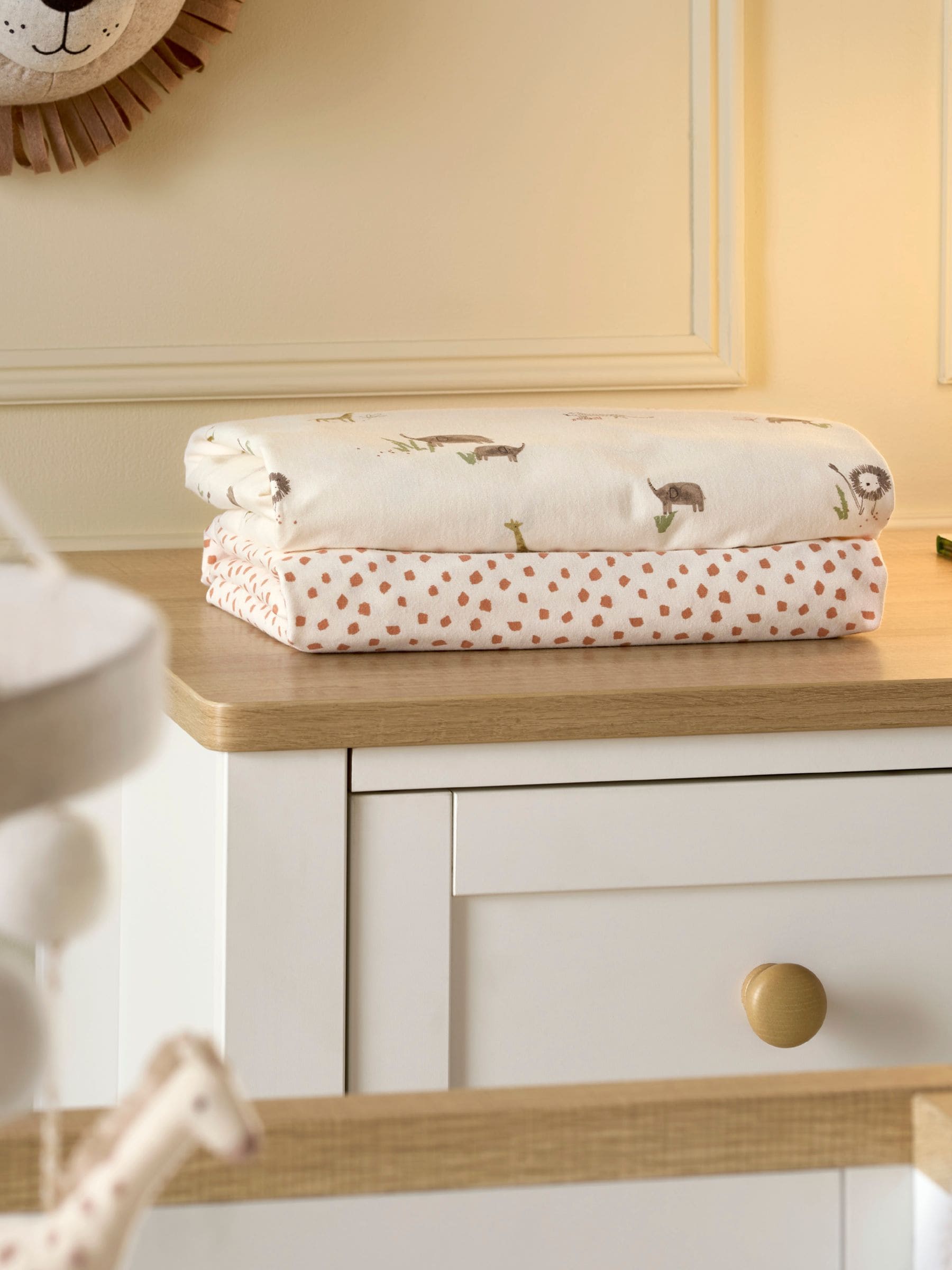 Mamas & Papas Jungle Cream 2 pack cotbed fitted sheets, imported from the UK