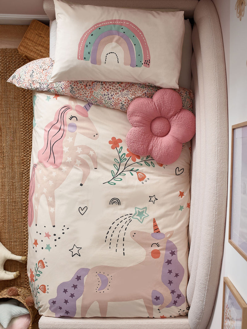 Reversible Scandi unicorn duvet cover and pillowcase set, imported from the UK