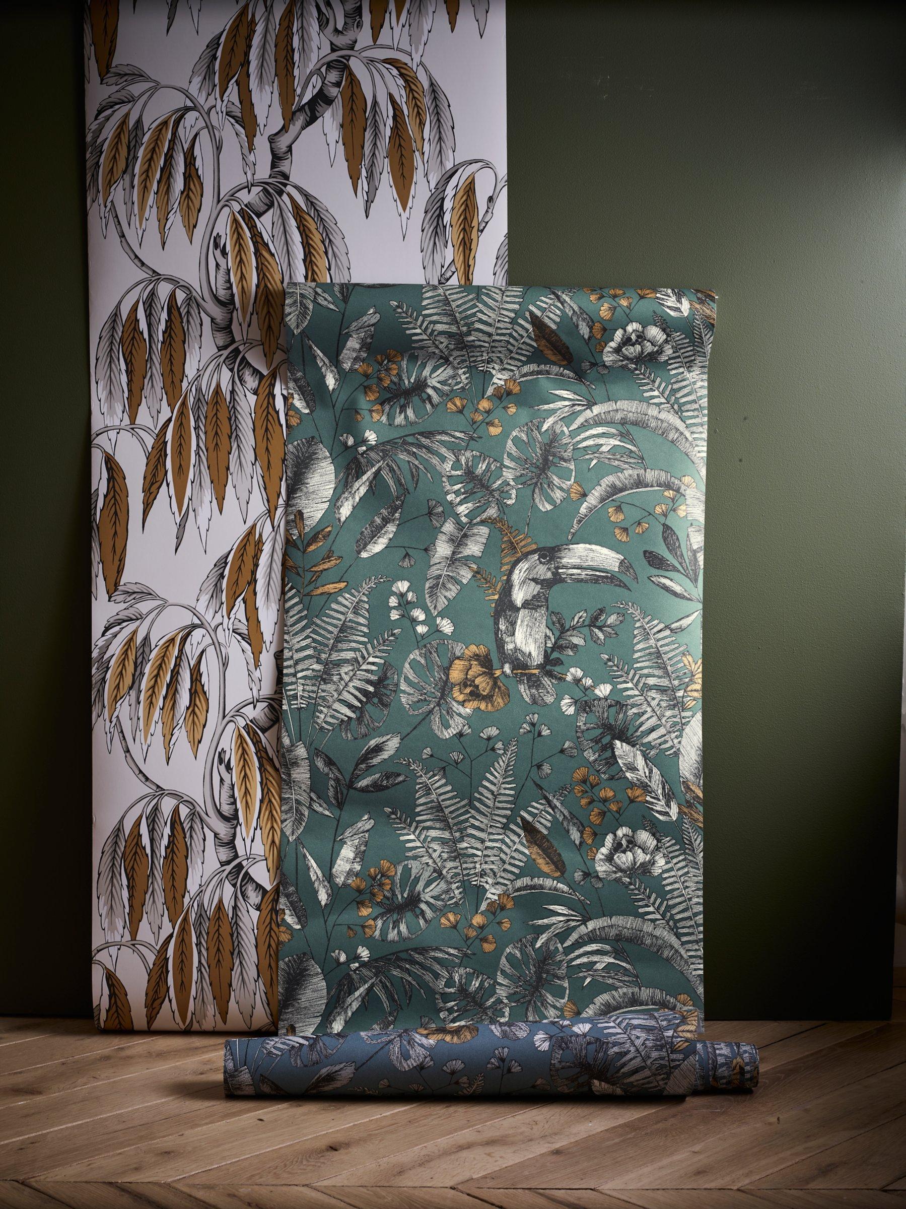 John Lewis exotic wallpaper with toucans and tropical foliage, UK version