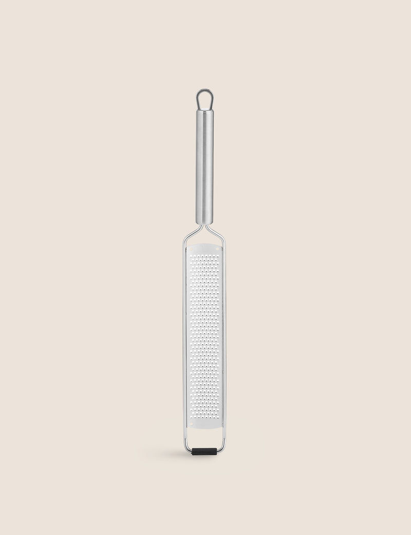 Stainless steel zester grater with silicone base and hanging loop (British brand)