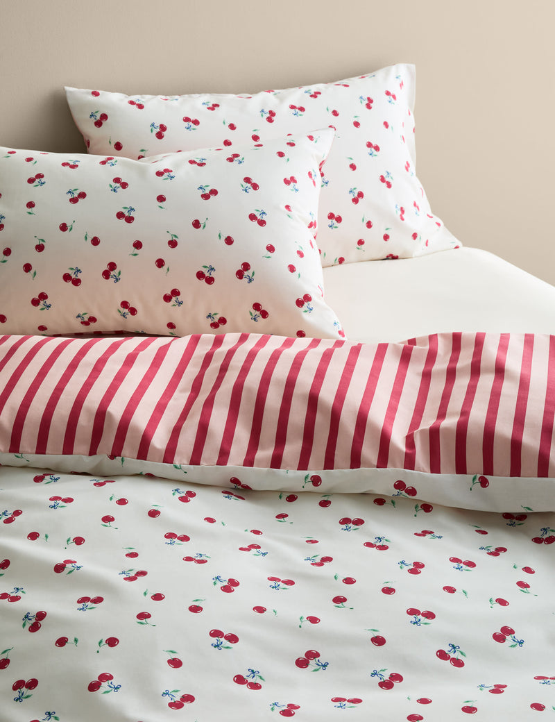 Cotton blend cherries reversible single bedding set - British product