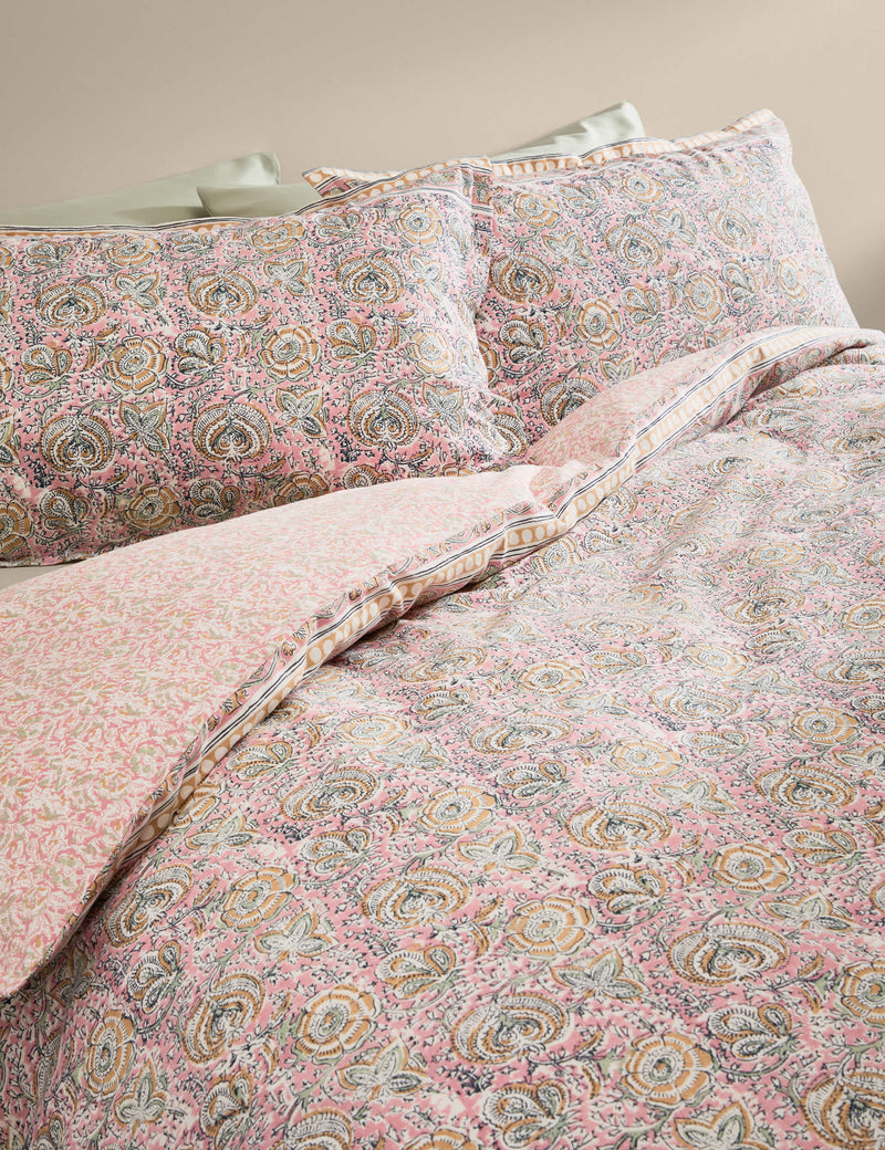 Pure Cotton Woodblock Floral Bedding Set, imported from the UK