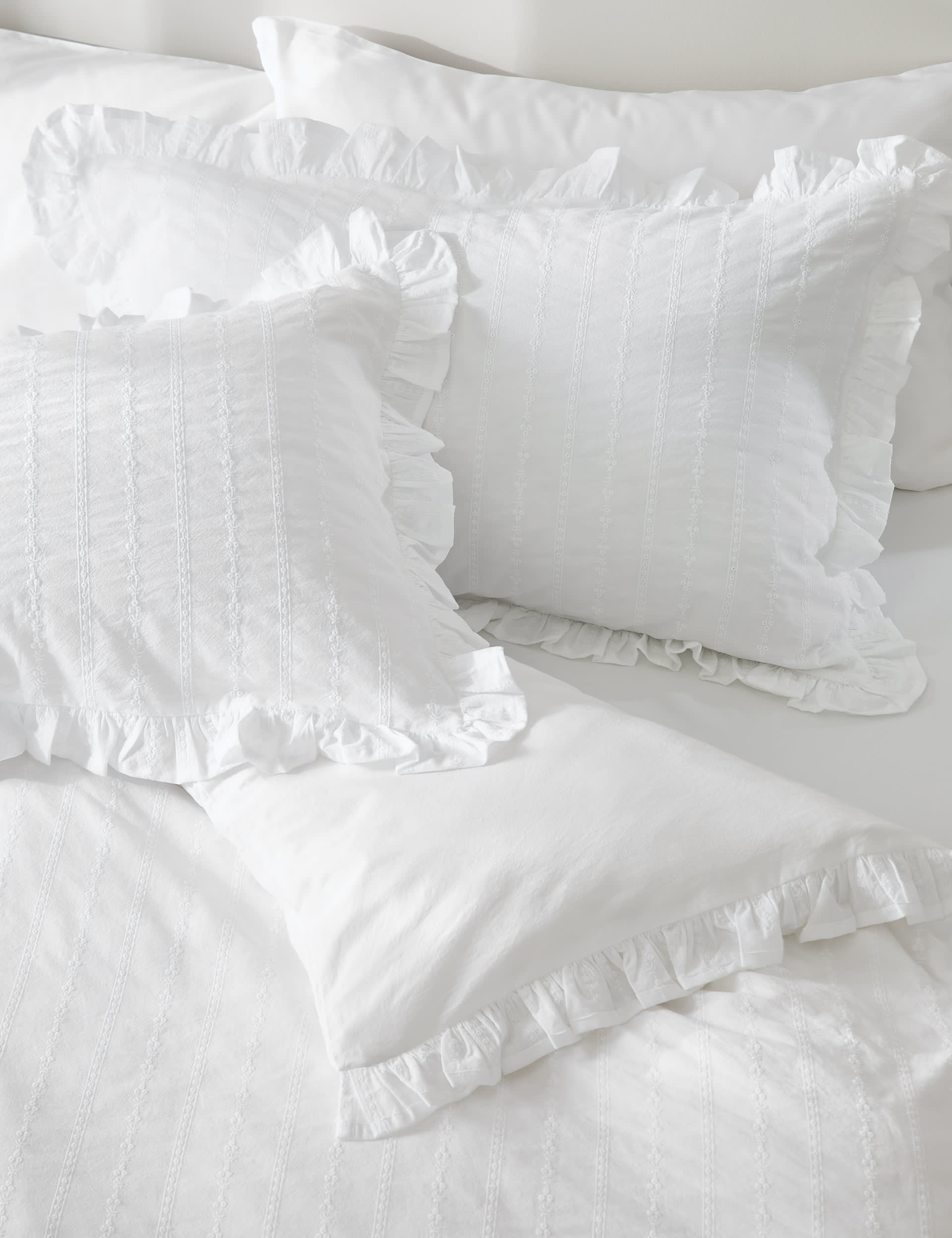 Pure cotton French ruffle embroidery bedding set, imported from the UK