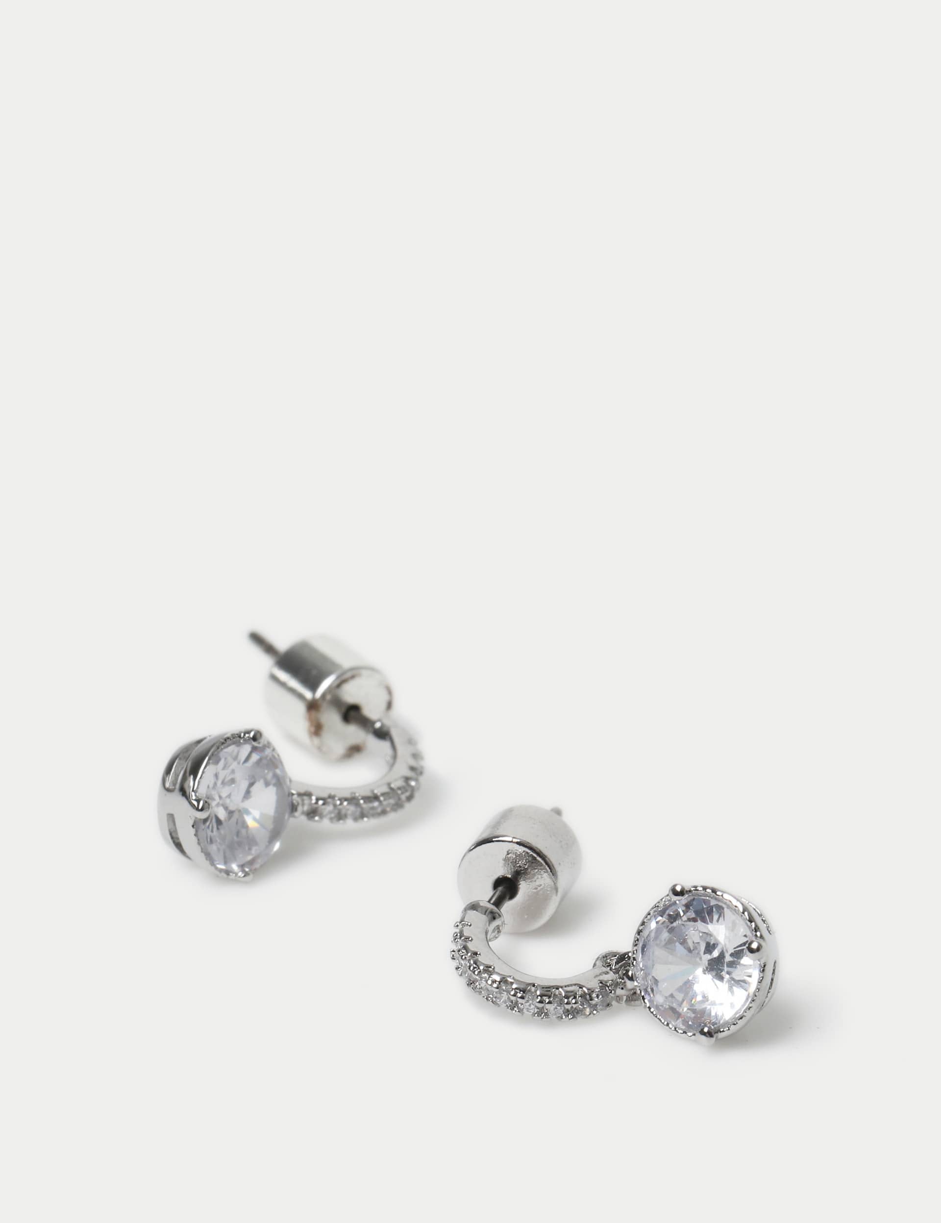 Platinum plated cubic zirconia circle drop earrings 13mm, imported from the UK