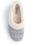 Jones Bootmaker polka dot faux fur lined slippers, imported from the UK