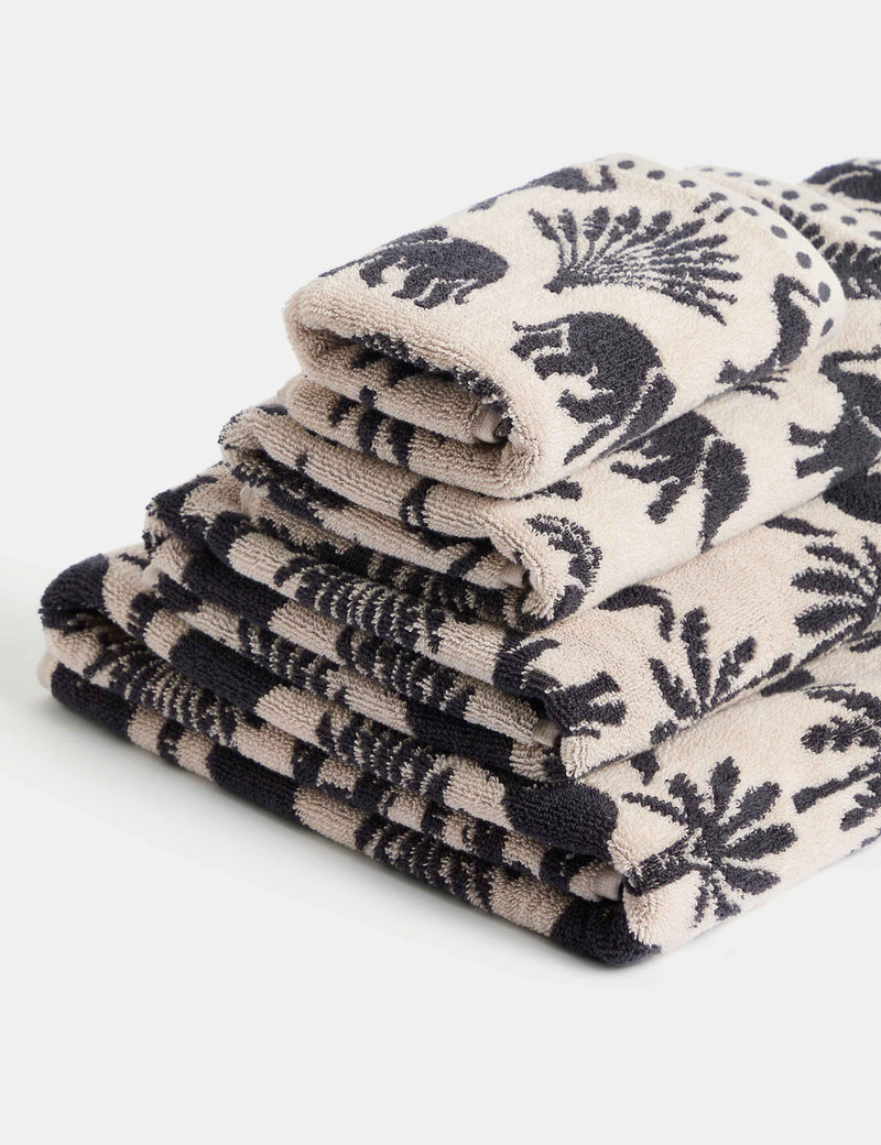 Pure cotton towel with elephant and palm tree design, imported from the UK