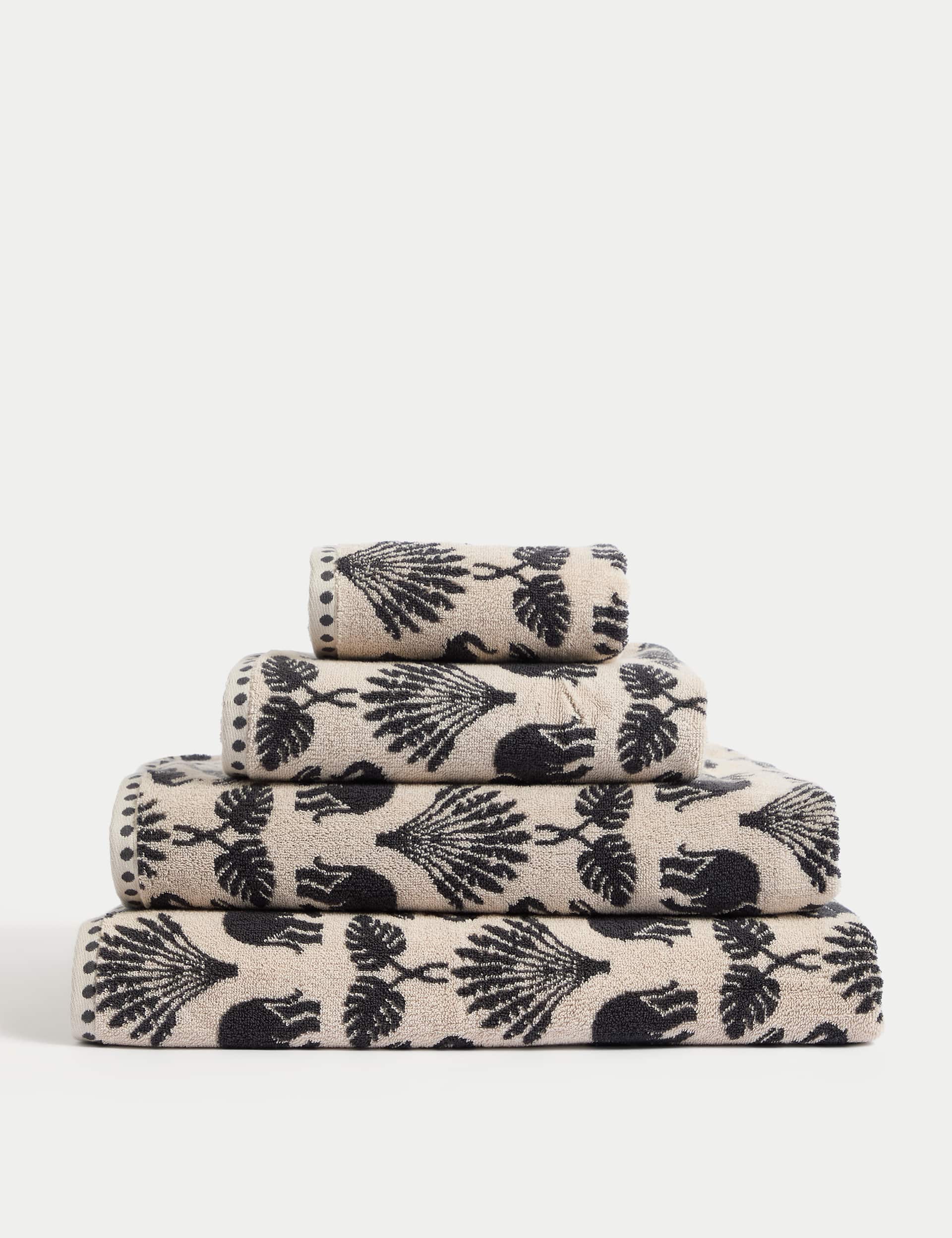 Pure cotton towel with elephant and palm tree design, imported from the UK