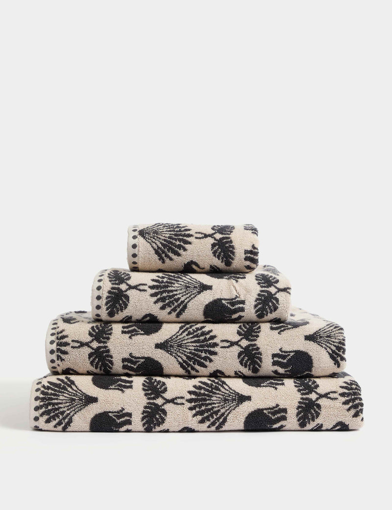 Pure cotton towel with elephant and palm tree design, imported from the UK