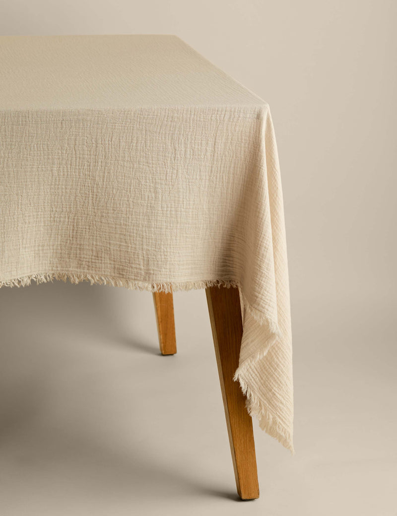 Pure cotton frayed edge muslin tablecloth 140x230 cm, imported from the UK