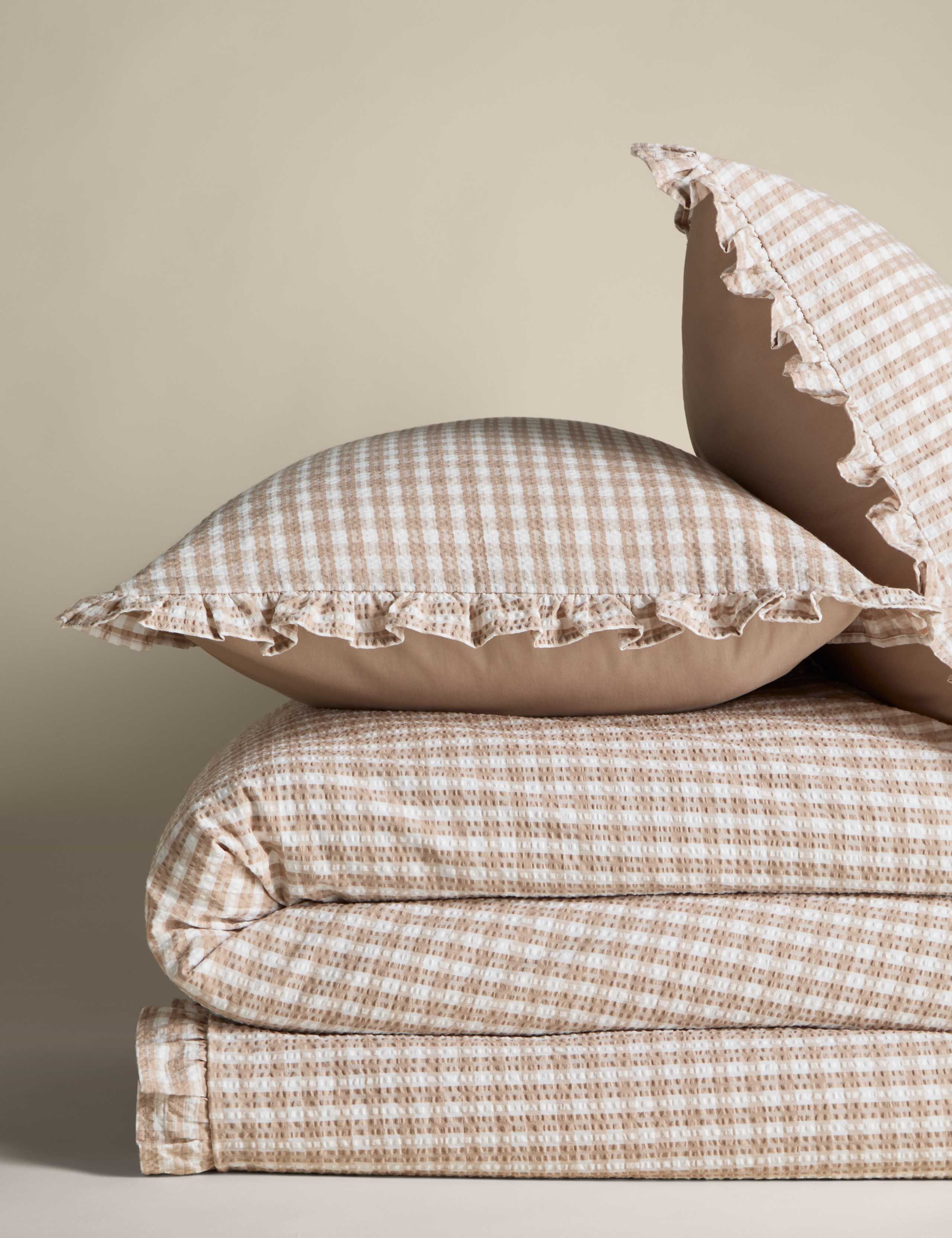 Pure Cotton Gingham Ruffle Bedding Set