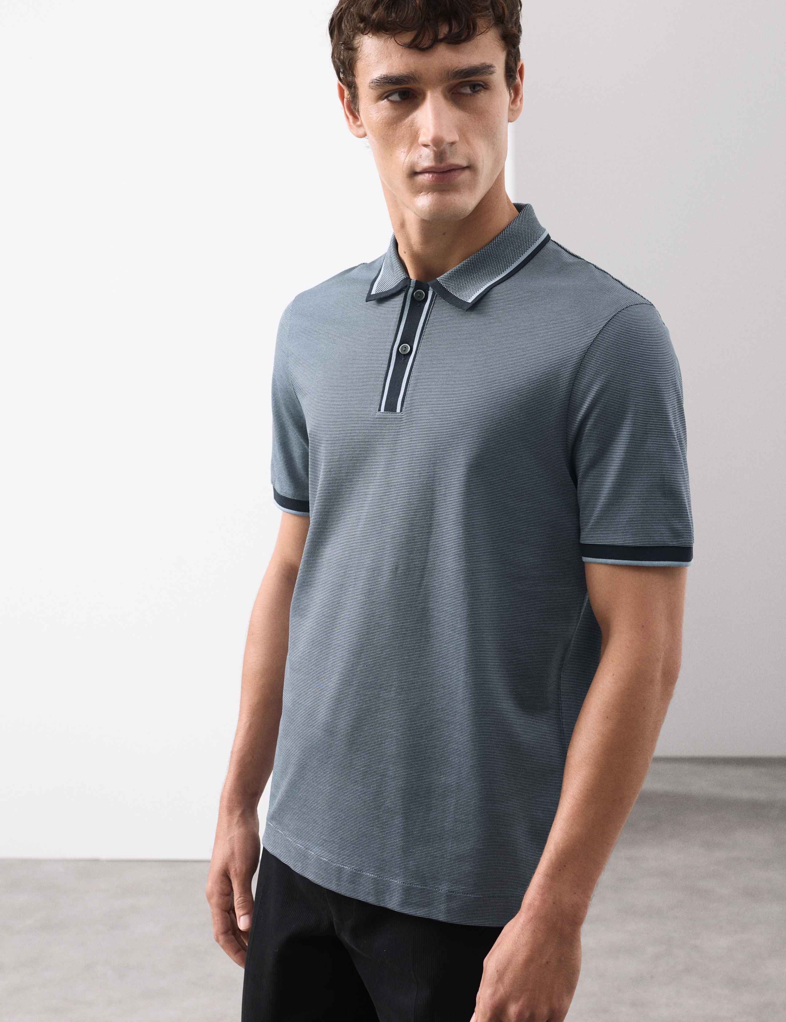 Pure cotton jacquard polo shirt, imported from the UK