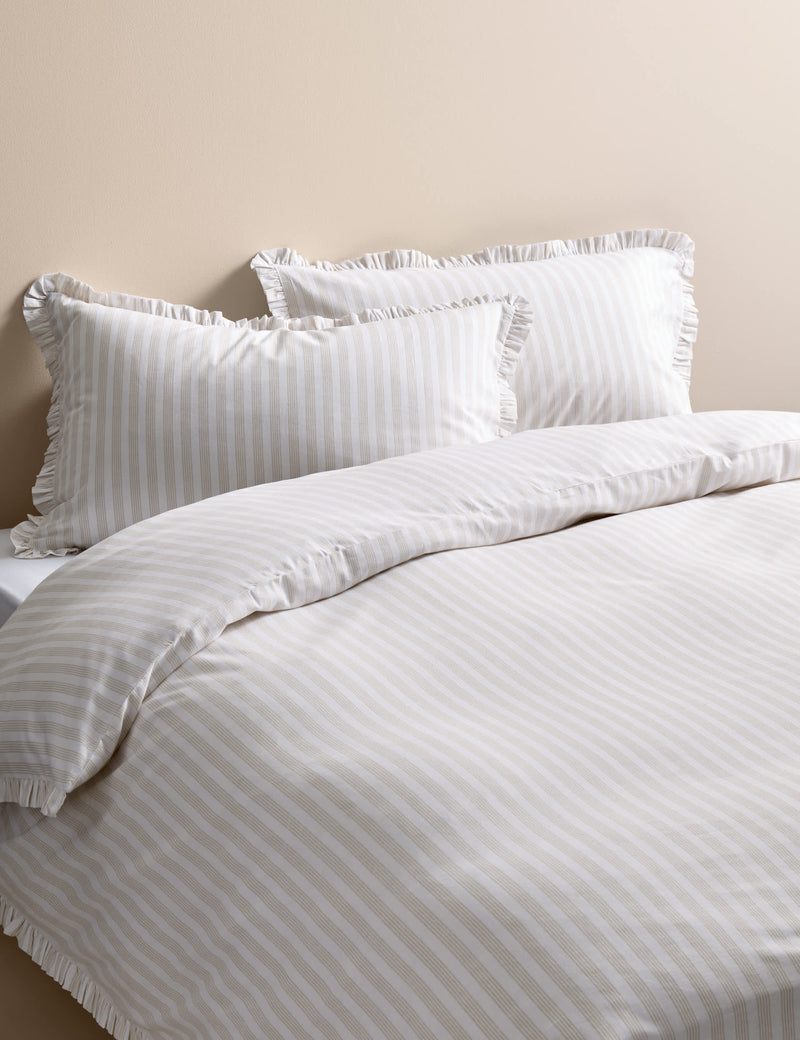 Pure cotton striped ruffle single bedding set, imported from the UK