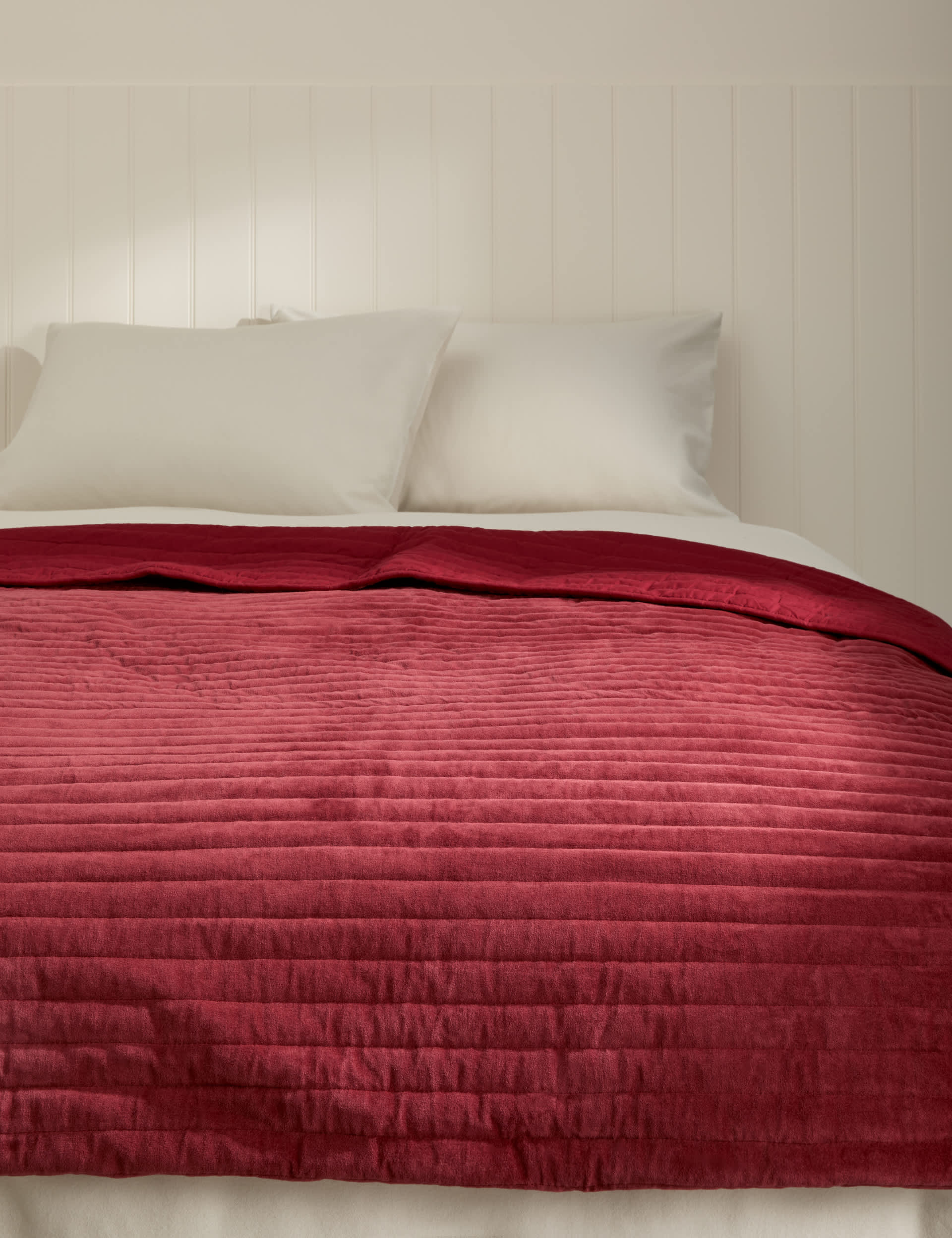 Pure cotton velvet narrow stripe bedspread, imported from the UK