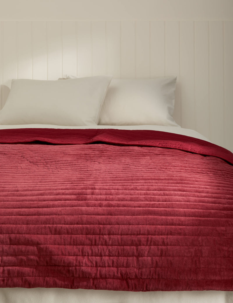 Pure cotton velvet narrow stripe bedspread, imported from the UK
