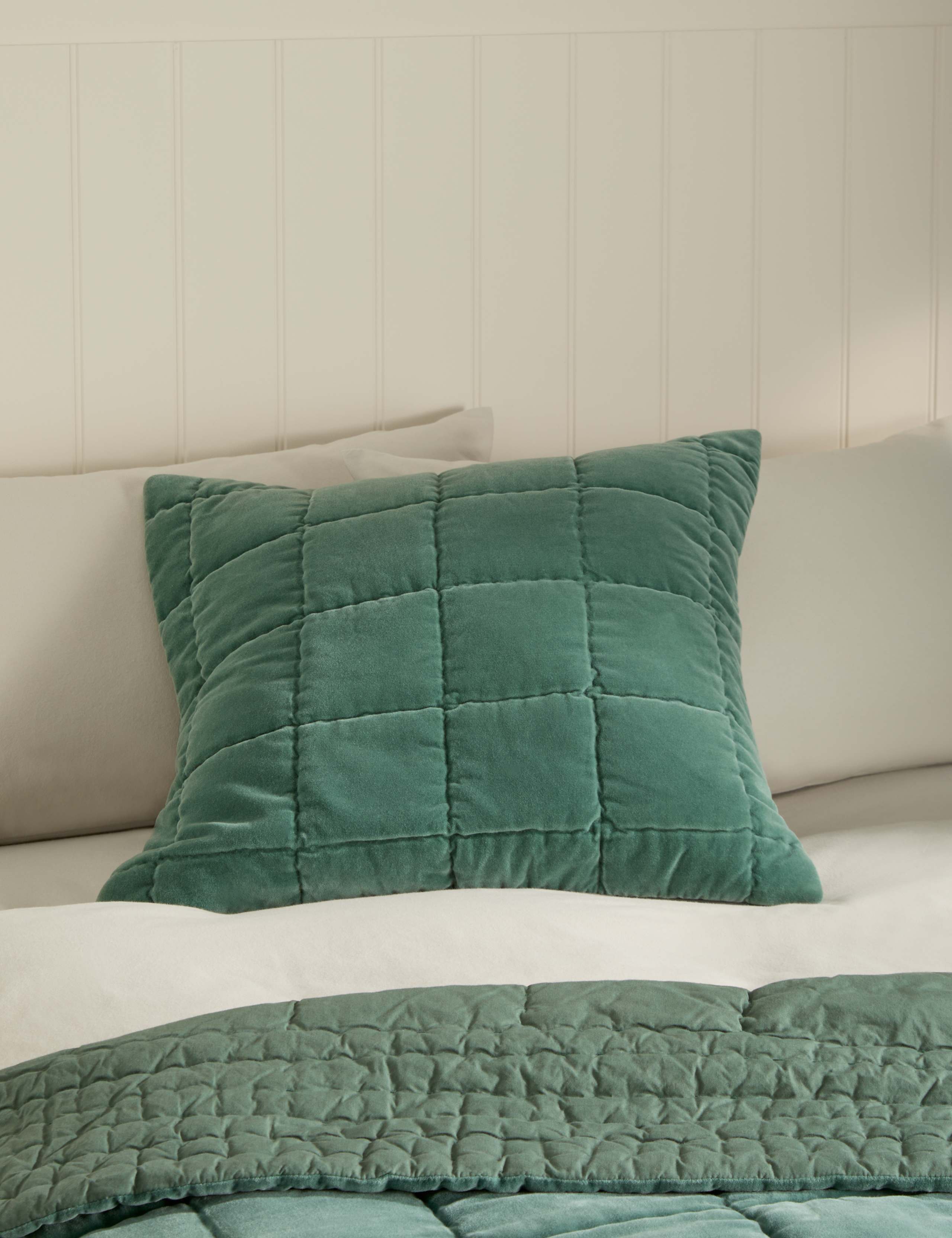 Pure cotton velvet quilted large decorative cushion, imported from the UK