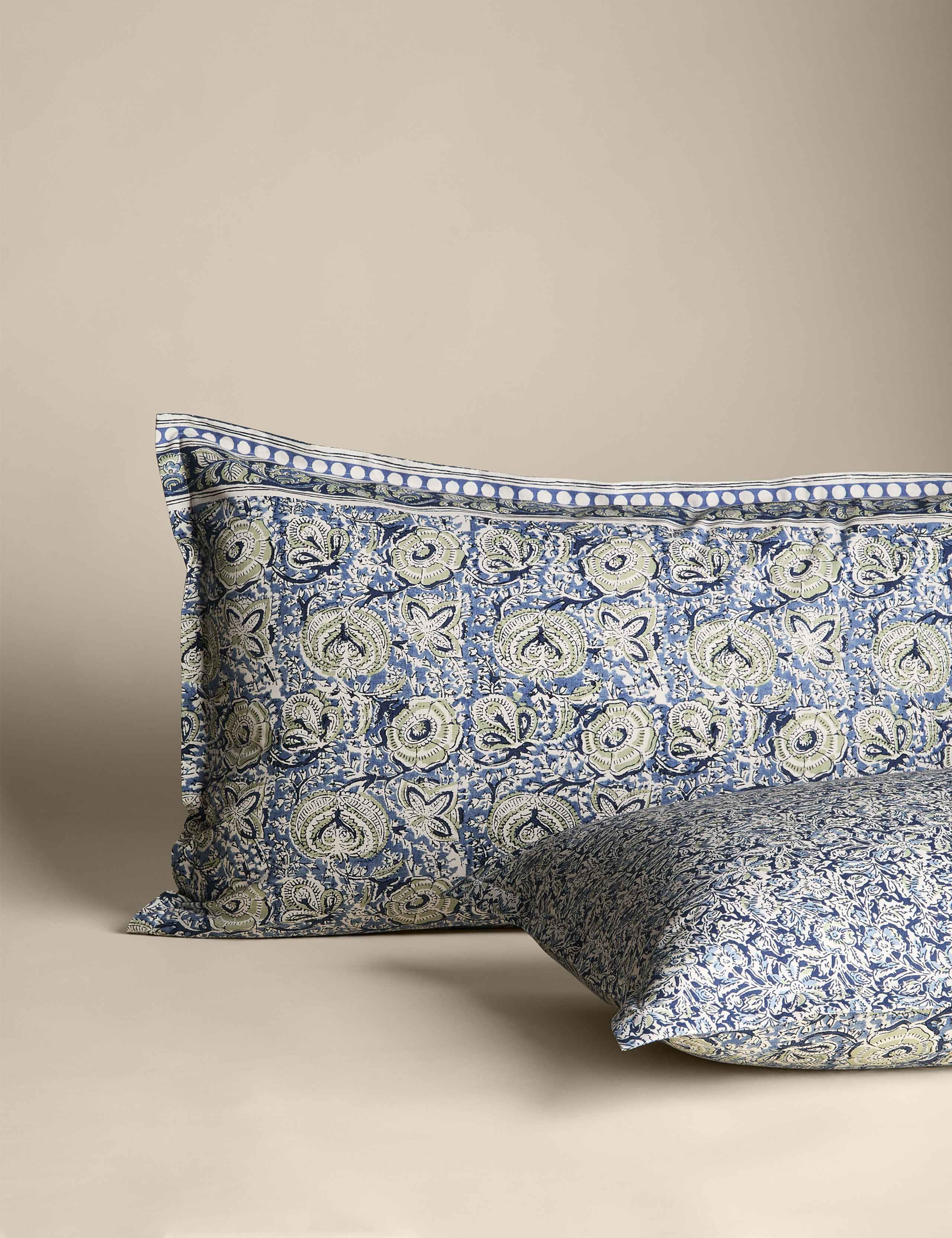 Pure Cotton Woodblock Floral Bedding Set, imported from the UK