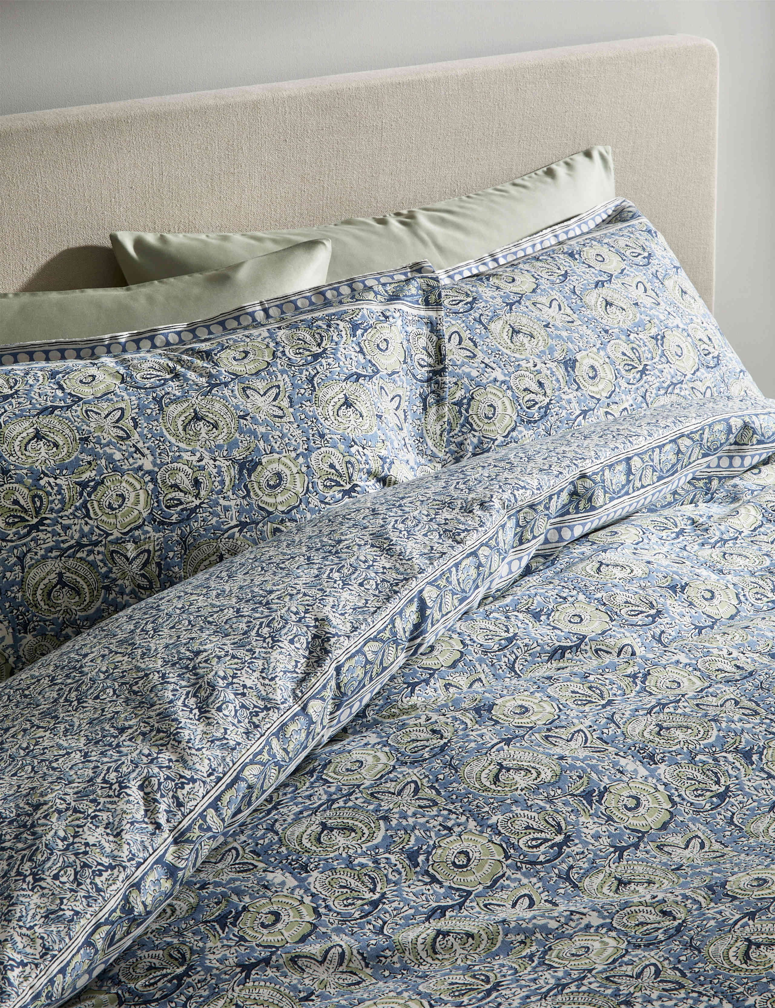 Pure Cotton Woodblock Floral Bedding Set, imported from the UK
