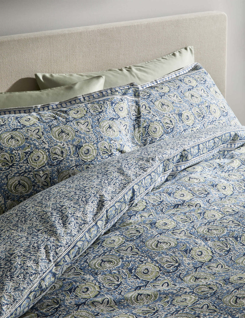 Pure Cotton Woodblock Floral Bedding Set, imported from the UK