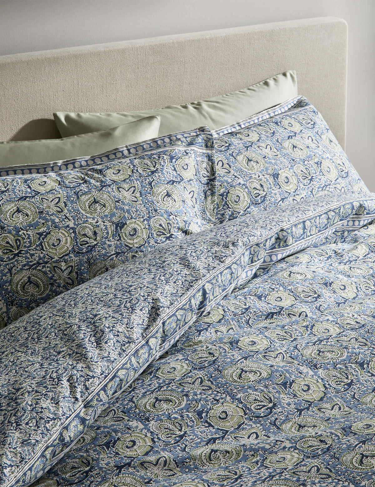 Pure Cotton Woodblock Floral Bedding Set, imported from the UK