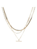 Oliver Bonas gold tone Rosalind chain freshwater pearl and bar layered necklace, imported from the UK
