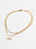 Oliver Bonas gold tone Rosalind chain freshwater pearl and bar layered necklace, imported from the UK