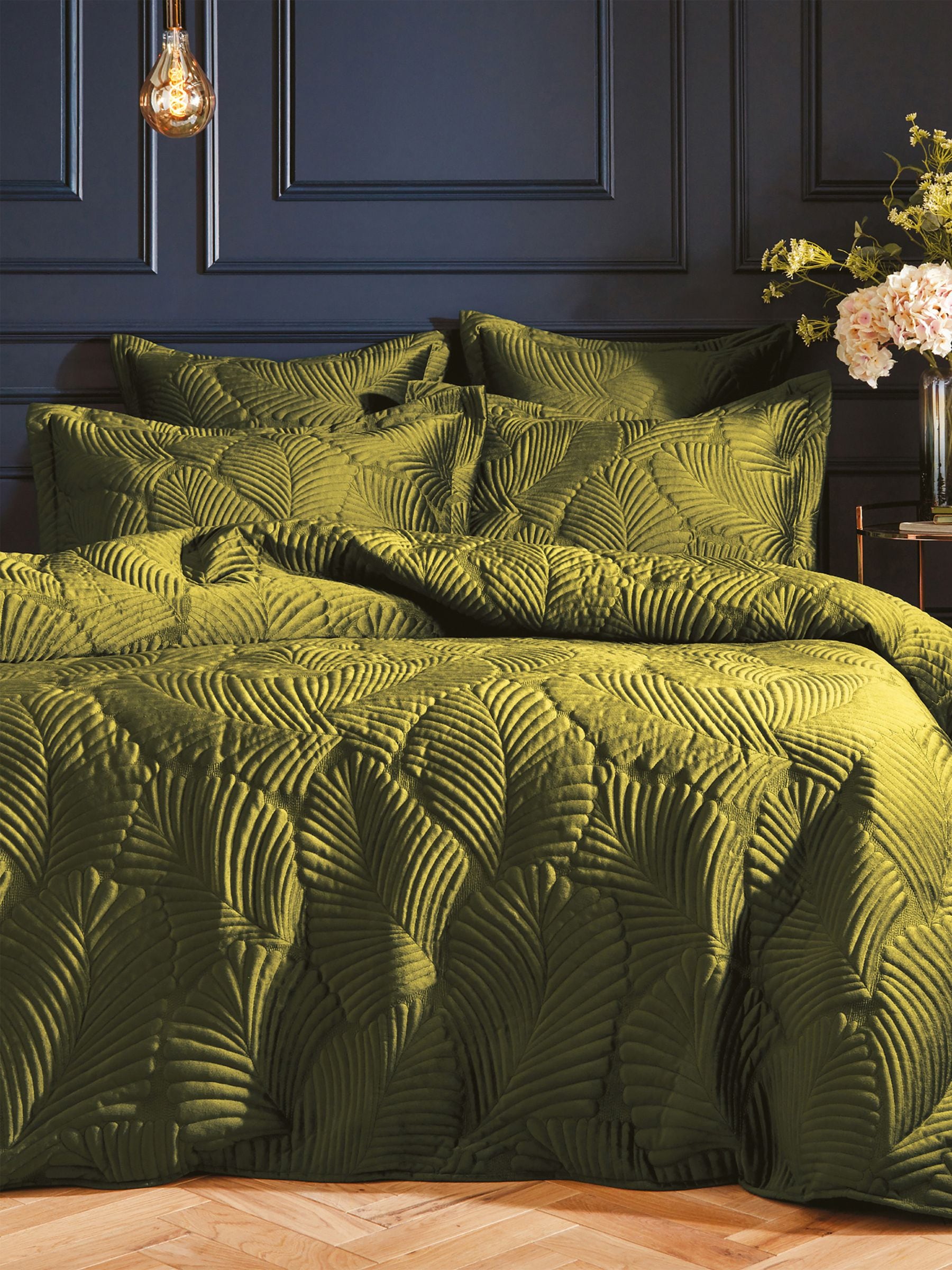 Paoletti Green Quilted Velvet Duvet Cover and Pillowcase Set