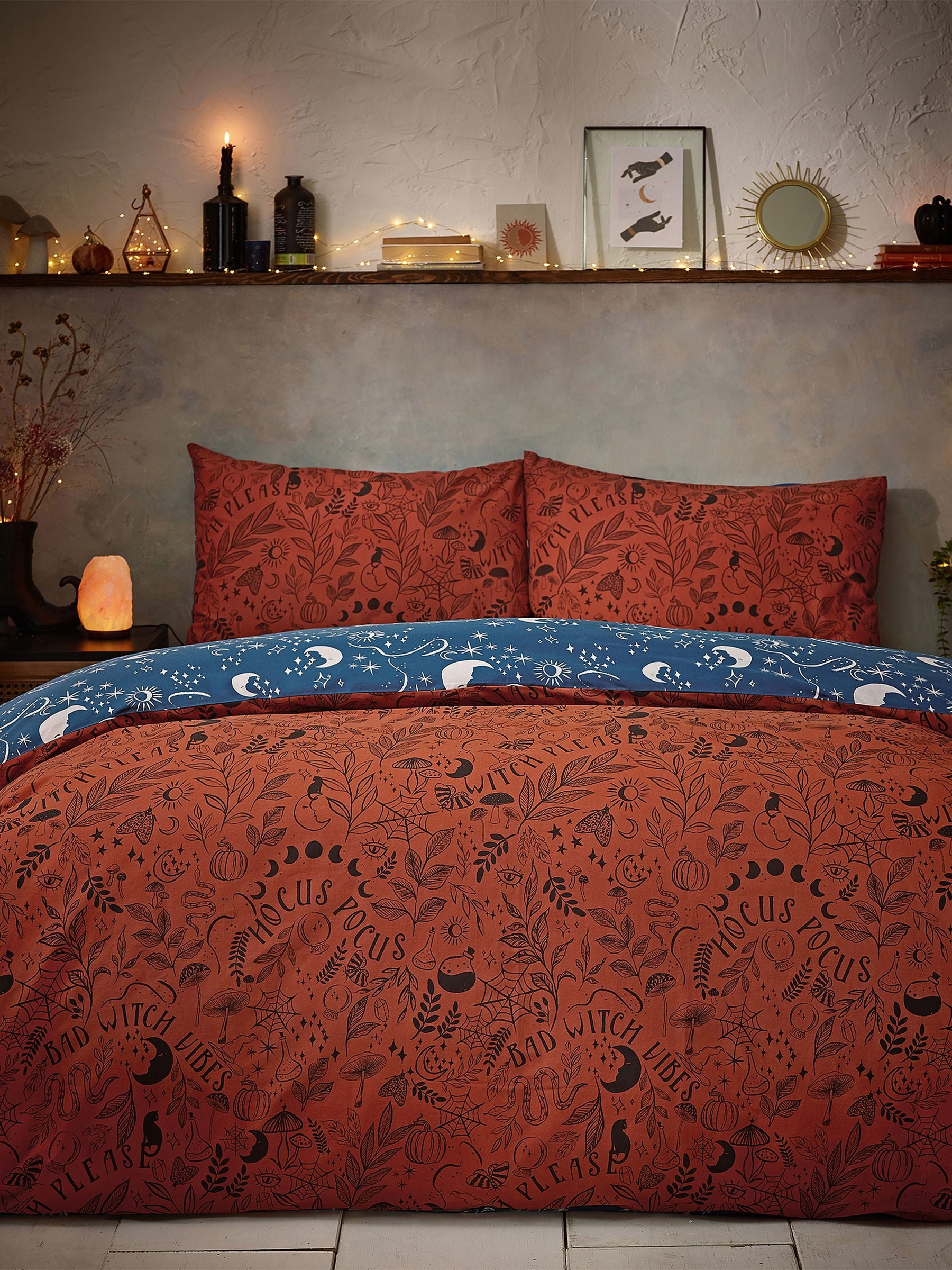 Furn Orange Witchy Vibes reversible duvet cover and pillowcase set - British product