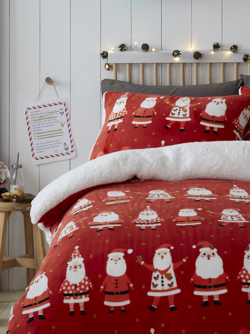 Bedlam Red Jolly Santa plush fleece Christmas duvet cover set - British product