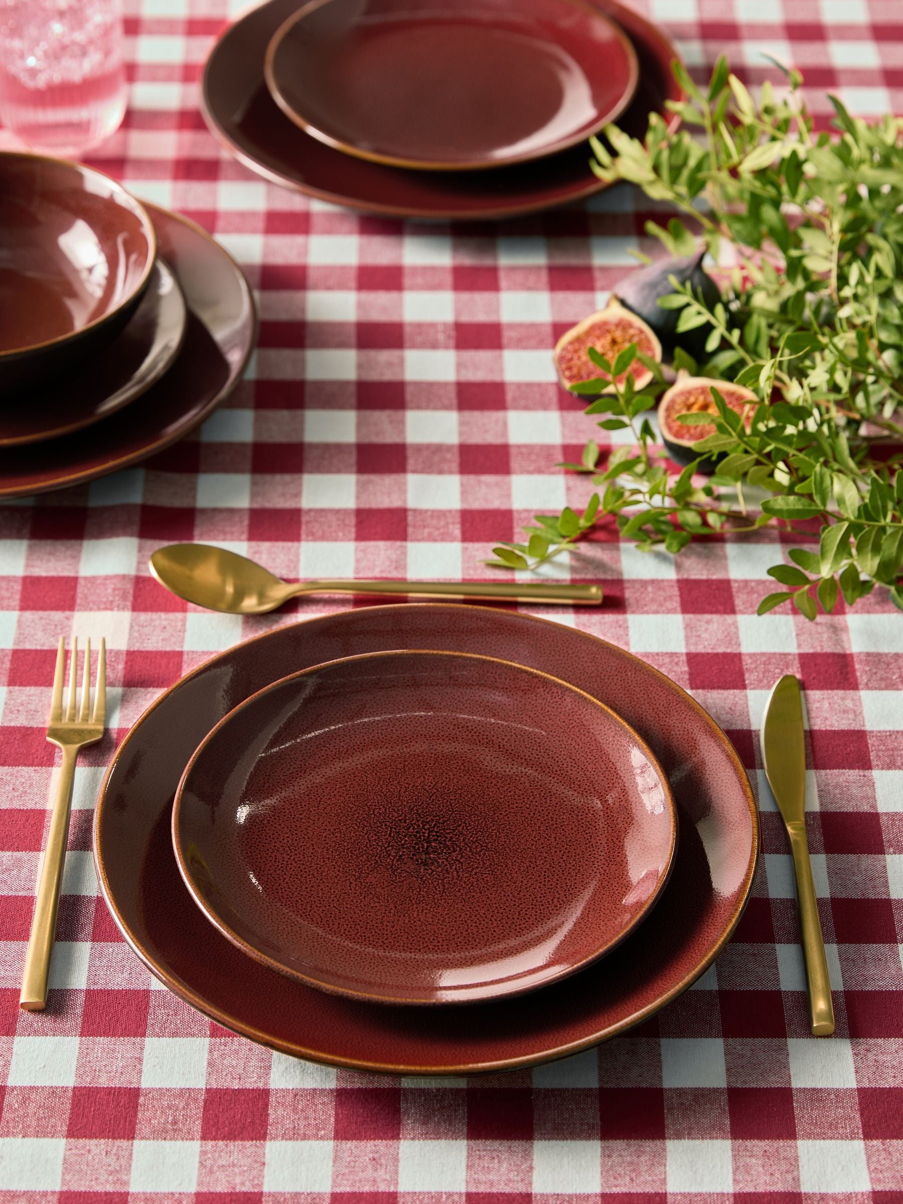 Red Hampton 12 piece stoneware dinner set, imported from the UK