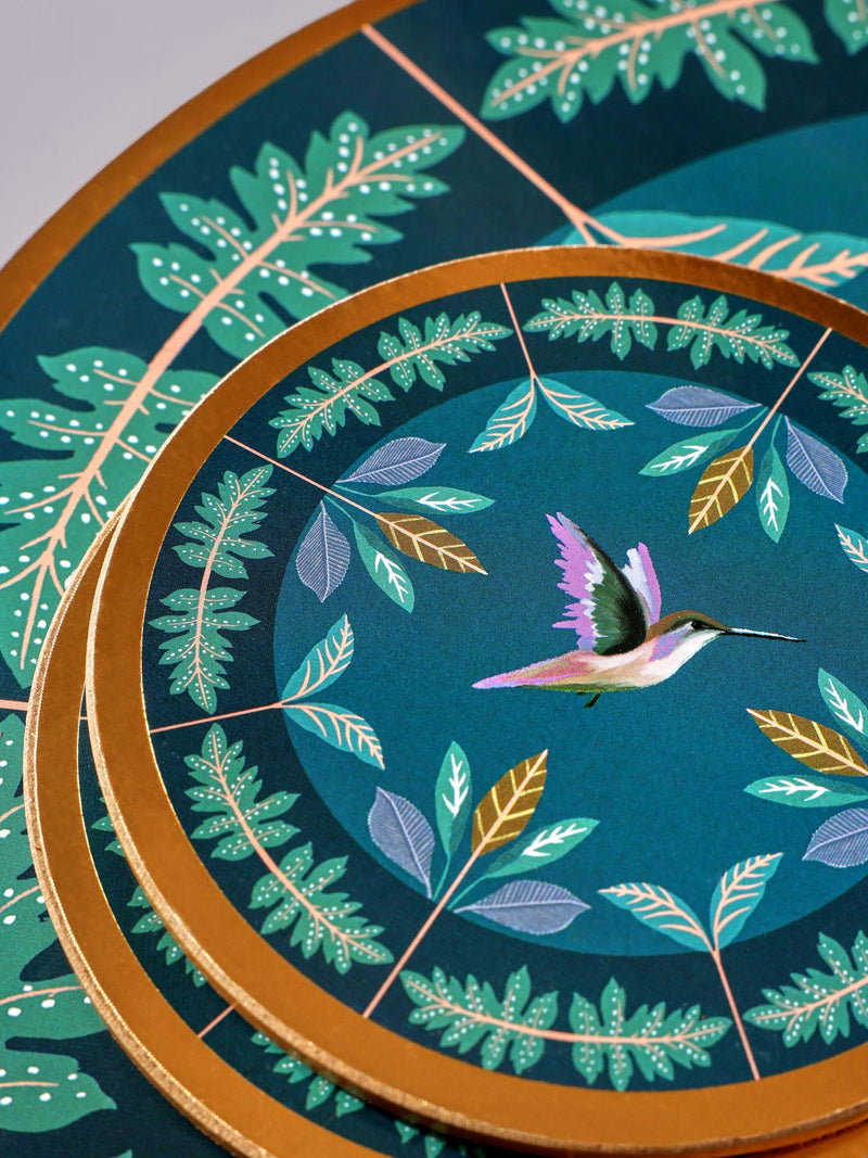 Set of 4 Navy Hummingbird Placemats and Coasters