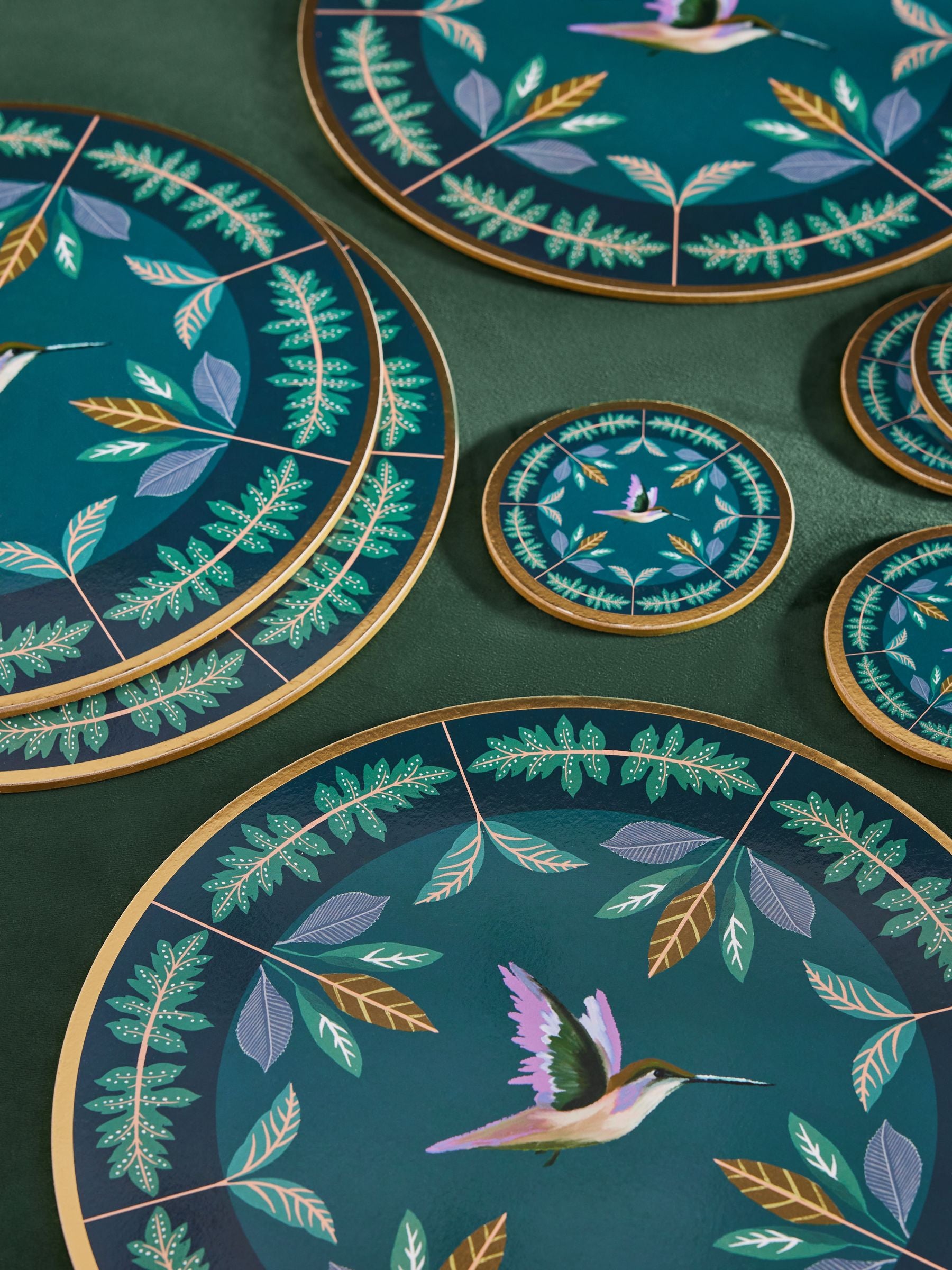 Set of 4 Navy Hummingbird Placemats and Coasters
