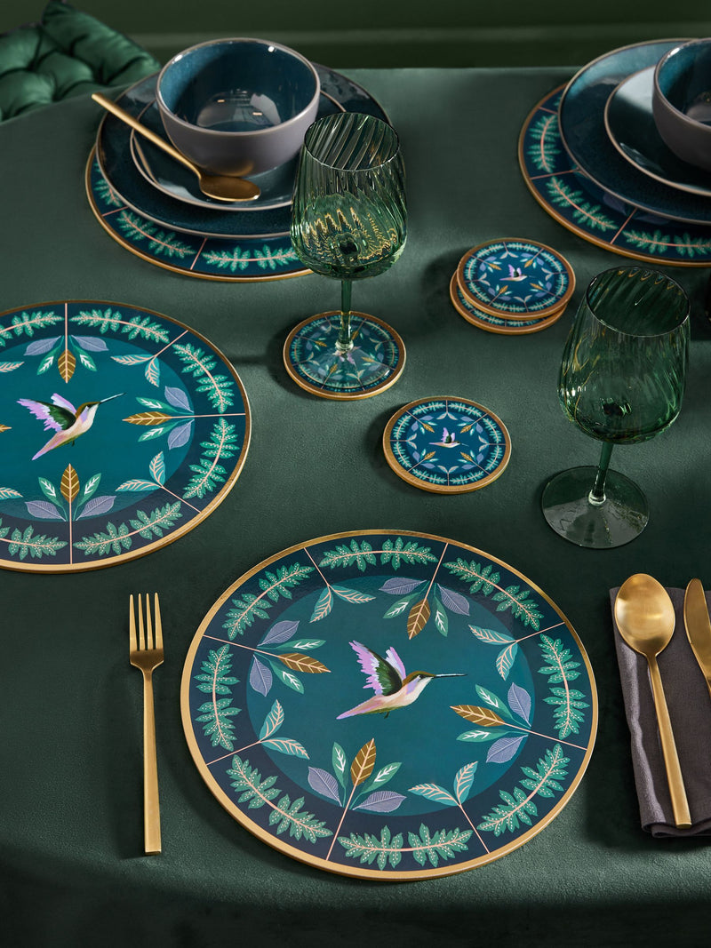 Set of 4 Navy Hummingbird Placemats and Coasters