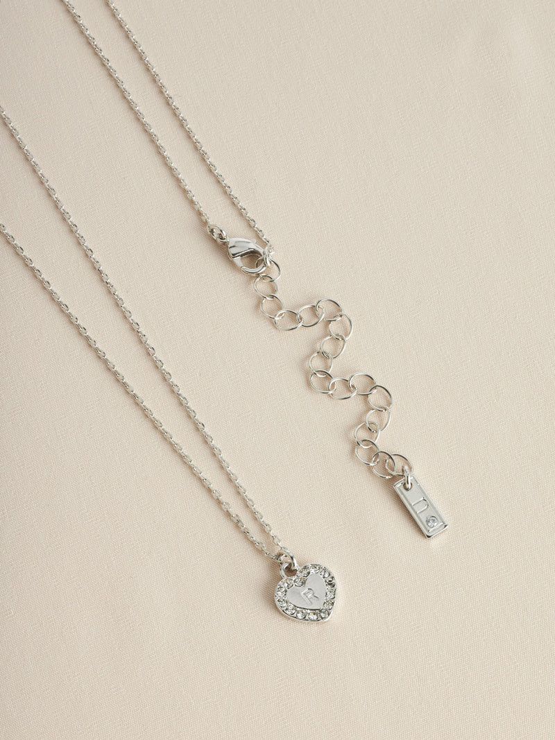 Silver tone heart initial necklace (British brand)